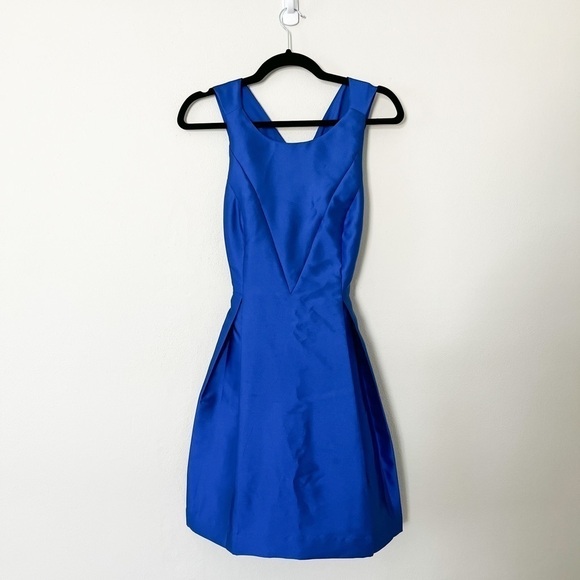 ADOLFO DOMINGUEZ Satin Evening Skater Mini Dress Navy US 6 - Picture 2 of 3